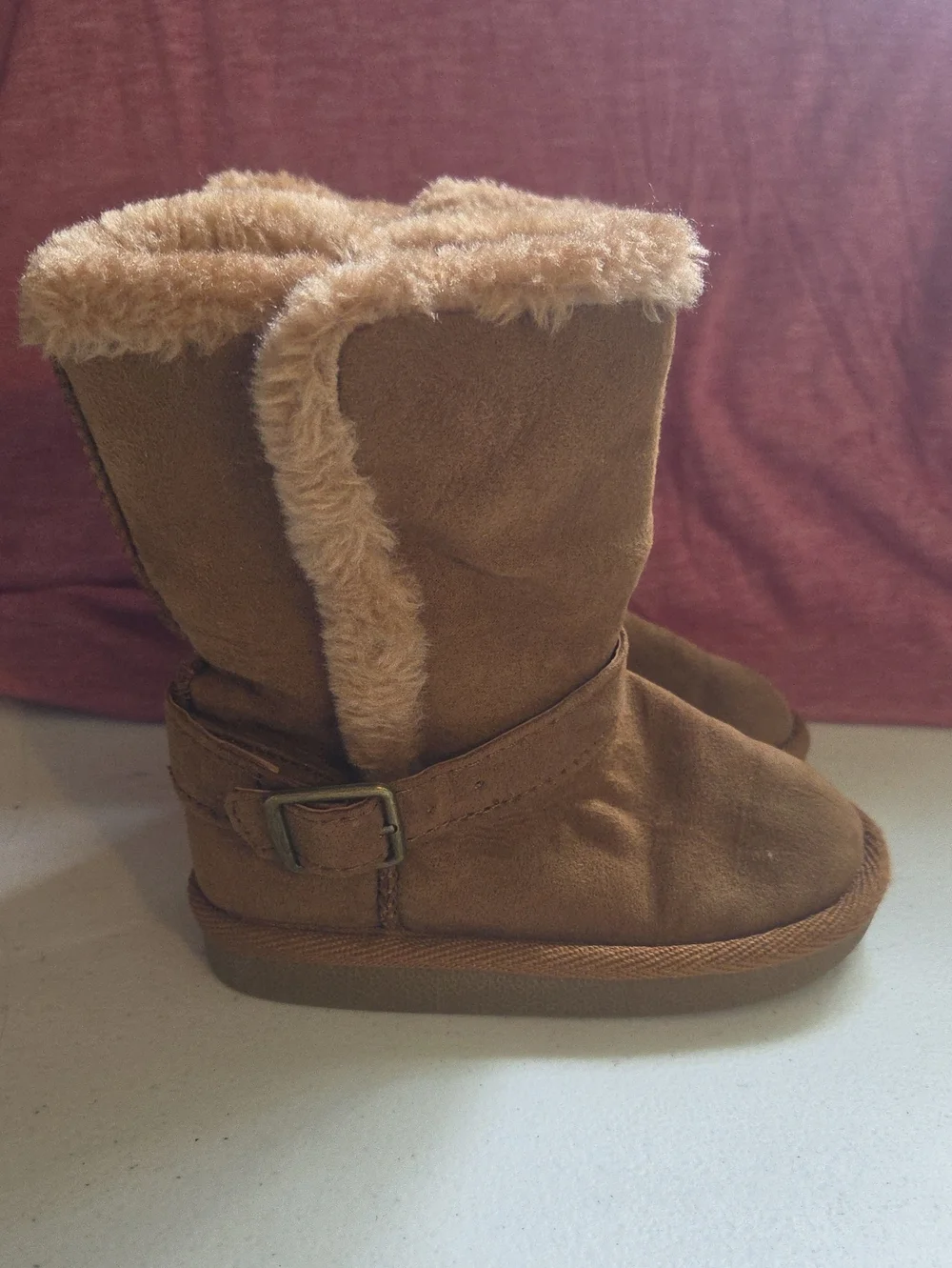 Kids Brown Faux-Suede Winter Boots with Plush Lining